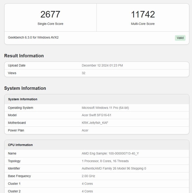 O próximo Ryzen AI 7 350 de 8 núcleos da AMD fez sua estreia no Geekbench com pontuações decentes. (Fonte da imagem: Geekbench)