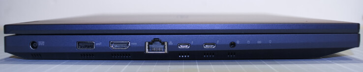 Tomada oca de alimentação; USB Type-A 3.1 Gen 2; LAN (RJ45); 2x USB Type-C com Thunderbolt 4 e PowerDelivery; áudio combinado de 3,5 mm