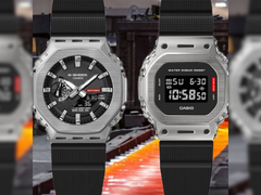 Na foto, o Casio G-Shock GM-2100M-1JF (à esquerda) e o GM-5600M-1JF (à direita). (Fonte da imagem: @geesgshock no Instagram)