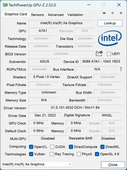 Gráfica GPU-Z Iris Xe G7