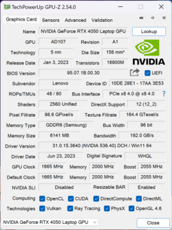 GPU-Z GeForce Laptop RTX 4050