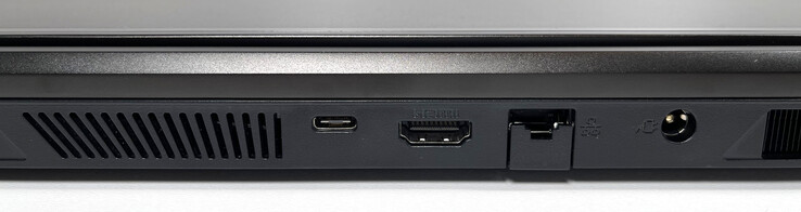 Atrás: USB-C Thunderbolt 4 (com DisplayPort, sem fornecimento de energia), HDMI 2.1, 2.5 Gb/s porta LAN, conector de energia