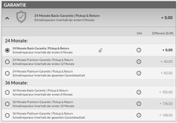 Opções de nível de garantia no configurador