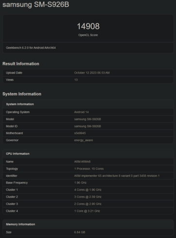 Benchmark OpenCL do Exynos 2400 (imagem via Geekbench)