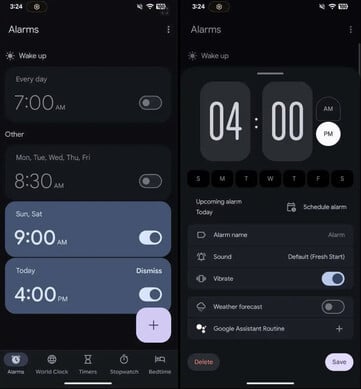 A suposta atualização do Material 3 Expressive do Google para seu aplicativo Clock. (Fonte da imagem: Mystic Leaks via 9to5Google)