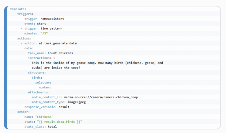 Um exemplo do recurso AI Task que chega com o Home Assistant 2025.8. (Fonte da imagem: Home Assistant)