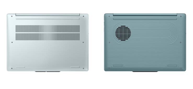 O IdeaPad Vibe 14AGP12 também pode ser configurado com uma tampa inferior de metal ou plástico, da esquerda para a direita.