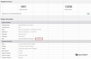 Nome da BIOS em um recente vazamento do Geekbench indicando uma próxima iteração do Raider GE76