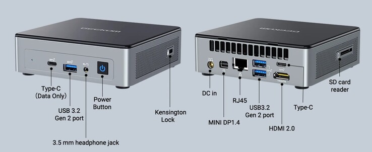 portas externas no Geekom MiniAir 12 (fonte: Geekom)