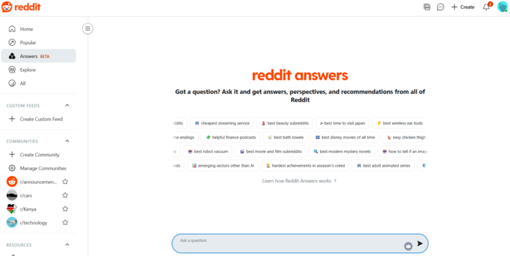 Página do Reddit Answers (Fonte da imagem: Reddit/Antony Muchiri)
