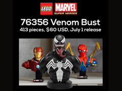 O suposto busto de LEGO Venom tem 413 peças, custa US$ 59,99 e está previsto para ser lançado em 1º de julho de 2026.