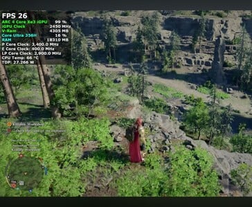 Crimson Desert em execução no mini PC Intel Core Ultra 7 356H a 26 FPS