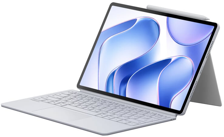 O Googlebook Duet m com seu teclado removível, suporte e caneta Pen Pro acoplados.