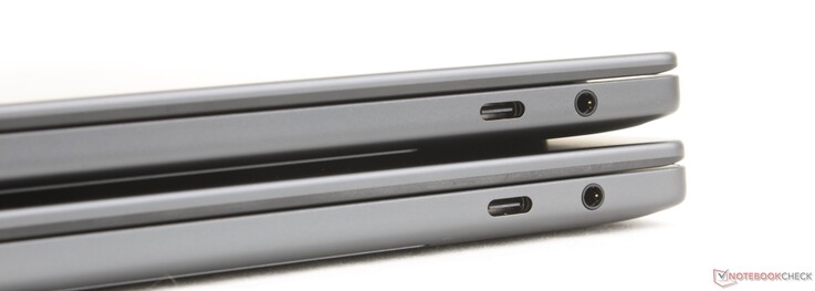 Parte superior: 2026 XPS 14 OLED, parte inferior: 2026 XPS 14 IPS. A pequena diferença de espessura é quase imperceptível