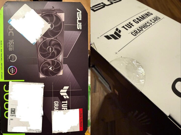 Embalagem da GPU Asus TUF RTX 5080 encomendada na Best Buy. (Fonte da imagem: GnarDead no Reddit)