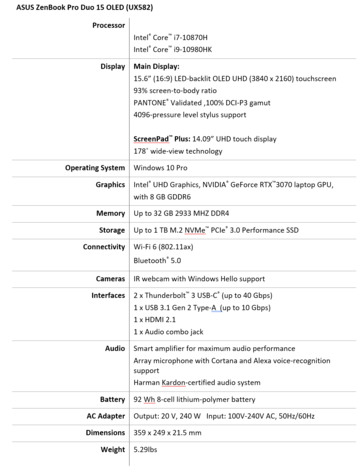 Asus ZenBook Pro Duo - Especificações. (Fonte da imagem: Asus)