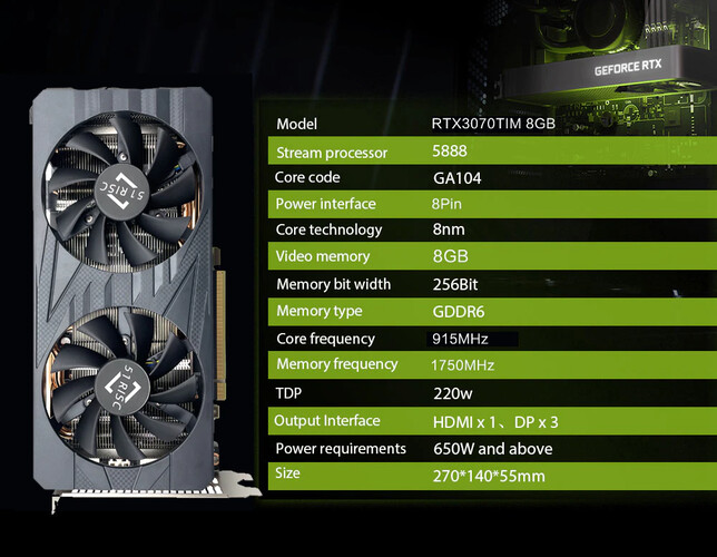 51Risc RTX 3070 TiM GPU - Especificações. (Fonte da imagem: Aliexpress)