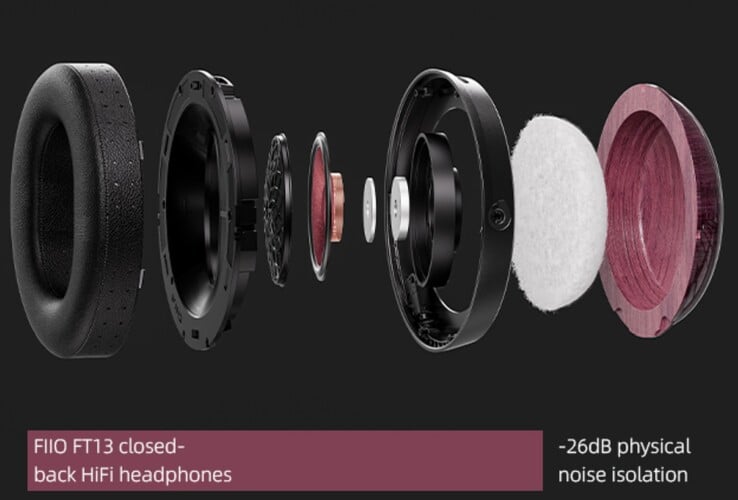 O FiiO FT13 utiliza algodão que absorve o som e câmaras e tubos que dissipam o som para reduzir o ruído de fundo e proporcionar melhor aproveitamento da música. (Fonte da imagem: FiiO)