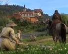 Uma imagem mostrando um castelo e personagens em Kingdom Come: Deliverance.