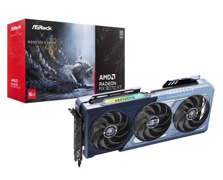 A edição limitada da AMD Radeon RX 9070 XT Monster Hunter Wilds Edition 16GB na foto (fonte da imagem: ASRock)