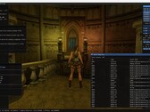 Interface do editor do TombForge mostrando uma cena de teste renderizada no mecanismo com painéis de materiais e ativos visíveis (Imagem: Tiernan Watson via X)