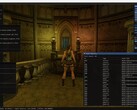 Interface do editor do TombForge mostrando uma cena de teste renderizada no mecanismo com painéis de materiais e ativos visíveis (Imagem: Tiernan Watson via X)