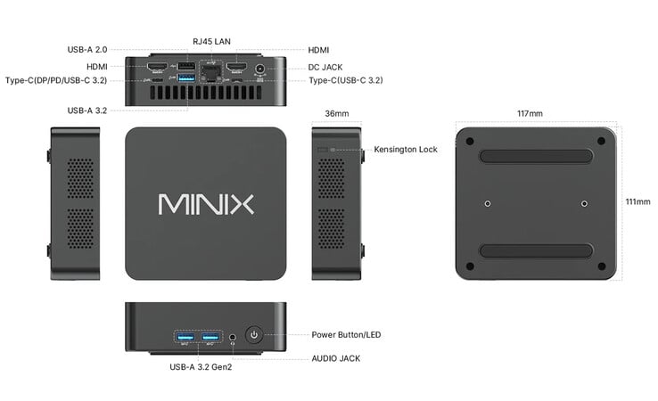 Design e configuração de portas do NUC150 (Fonte da imagem: Minix)