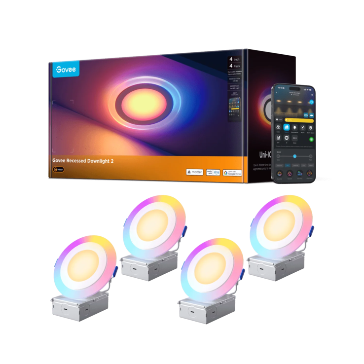 A Govee 4-inch/99mm Smart Recessed Lights Pro com luz noturna. (Fonte da imagem: Govee)