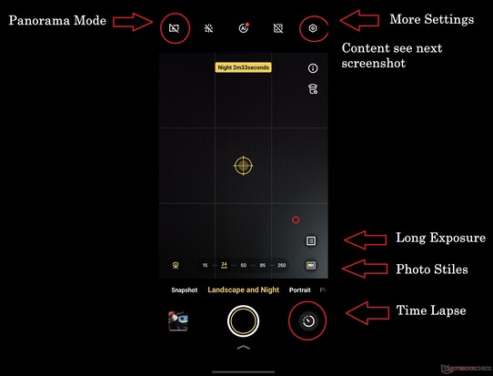 Os modos Paisagem e Noite contêm uma variedade de recursos diferentes, infelizmente distribuídos de forma bastante aleatória.