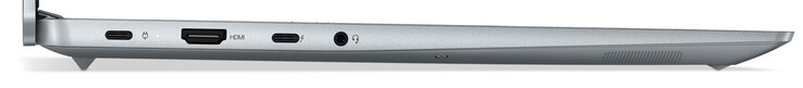 Lado esquerdo: USB 2.0 (Tipo-C; Fornecimento de energia), HDMI, Thunderbolt 4/USB 4 (Tipo-C; DisplayPort, Fornecimento de energia), áudio combinado