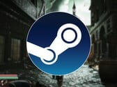 Uma imagem mostrando o logotipo do Steam e o jogo Steelrising, agora com 90% de desconto.