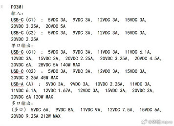 Especificações de carregamento (Fonte da imagem: @体验more no Weibo)