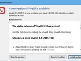 Notificação de atualização do navegador Vivaldi 3.5.2155.73 no Windows 10 (Fonte: Próprio)