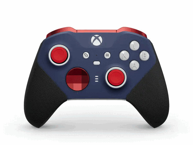Xbox Elite Wireless Controller Series 2 Core em vermelho e azul.