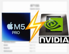 Apple O M5 Pro não consegue acompanhar a GPU para laptop RTX 5060 no Geekbench OpenCL.