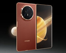 Honor está cotada para oferecer o Magic V5 em quatro cores, incluindo uma que substituirá a variante marrom avermelhada projetada para o Magic V3, na foto. (Fonte da imagem: Honor - editado)