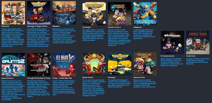 Todos os jogos incluídos no pacote GOG do Humble Bundle Pixel and Cartoon Enthusiasts (Fonte da imagem: Humble Bundle)