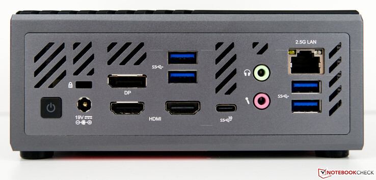 Voltar: Kensington-Lock, fonte de alimentação, HDMI, 2x DisplayPort, 4x USB 3.2 Tipo A, 1x USB 3.2 Tipo C, 3.5mm Klinke (fone de ouvido e microfone), RJ45 2.5G
