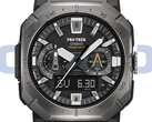O Casio Pro Trek PRW-B1000-1 (na foto) tem uma moldura de aço inoxidável cinza escuro e um mostrador preto com detalhes em prata. (Fonte da imagem: Casio - Editado)