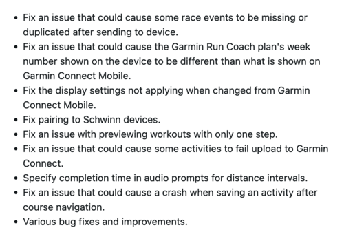 As notas de lançamento da versão 28.03 da atualização beta do smartwatch Garmin Forerunner