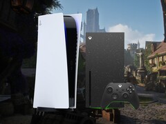 Os consoles PS5 e Xbox são mostrados com o fundo de Fable (Fonte da imagem: Xbox Gaming, Sony PlayStation com edições)
