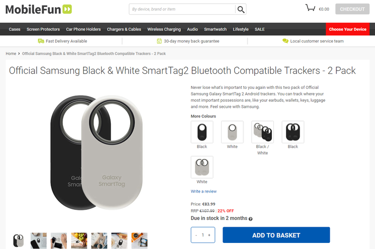 A suposta nova página de vendas do Galaxy SmartTag 2. (Fonte: Mobile Fun)