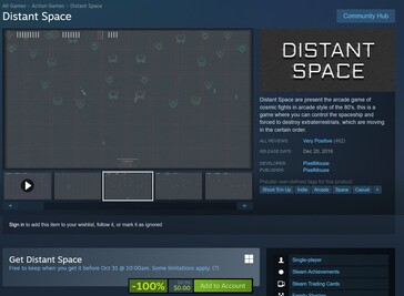 Uma captura de tela da oferta gratuita de Distant Space no Steam. (Fonte da imagem: Steam)