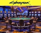 Logotipo do Cyberpunk 2077 retratado acima do cassino futurista (Fonte da imagem: Rockstar Games com edições)