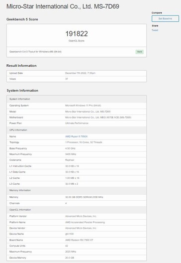 RX 7900 XT benchmark OpenCL. (Fonte: Geekbench via BenchLeaks)