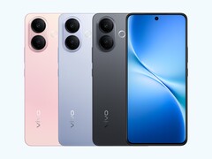 O Vivo V60 Lite 5G em suas três cores disponíveis - Vitality Pink, Titanium Mist Blue e Radiant Night Black (Fonte da imagem: Vivo)