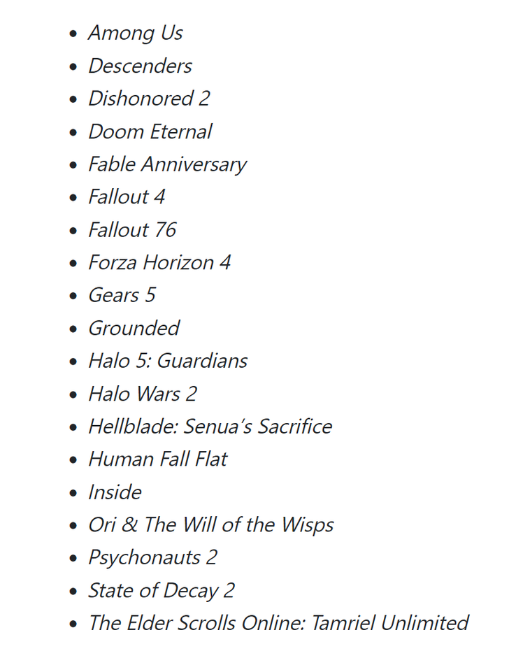 O conjunto inicial completo de títulos disponíveis no Game Pass Core. (Fonte: Microsoft)