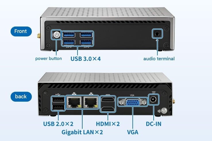 O mini PC Links LNE6412 conta com uma boa variedade de portas.