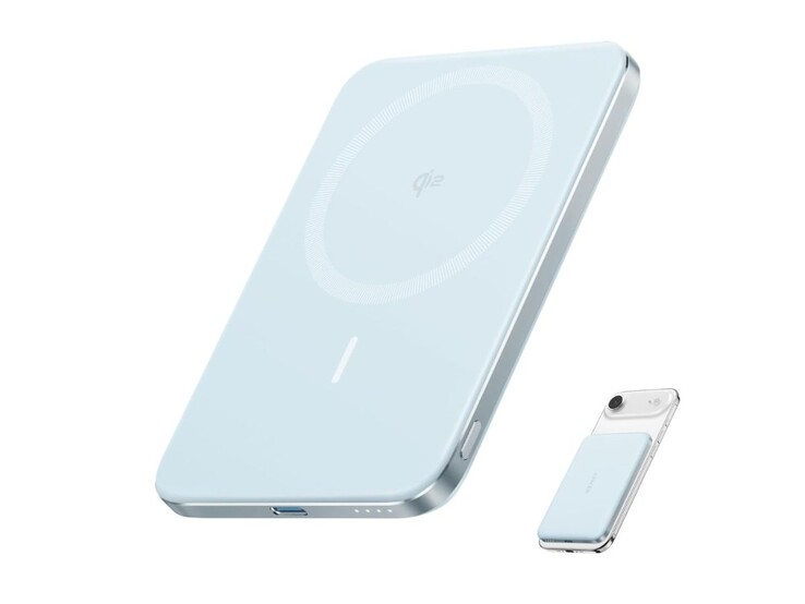 O Anker Nano Power Bank (5K, MagGo, Slim) em azul