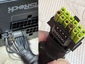 O conector de alimentação ASRock TempGuard queimado, mostrado na foto, com danos nos cabos da fonte de alimentação